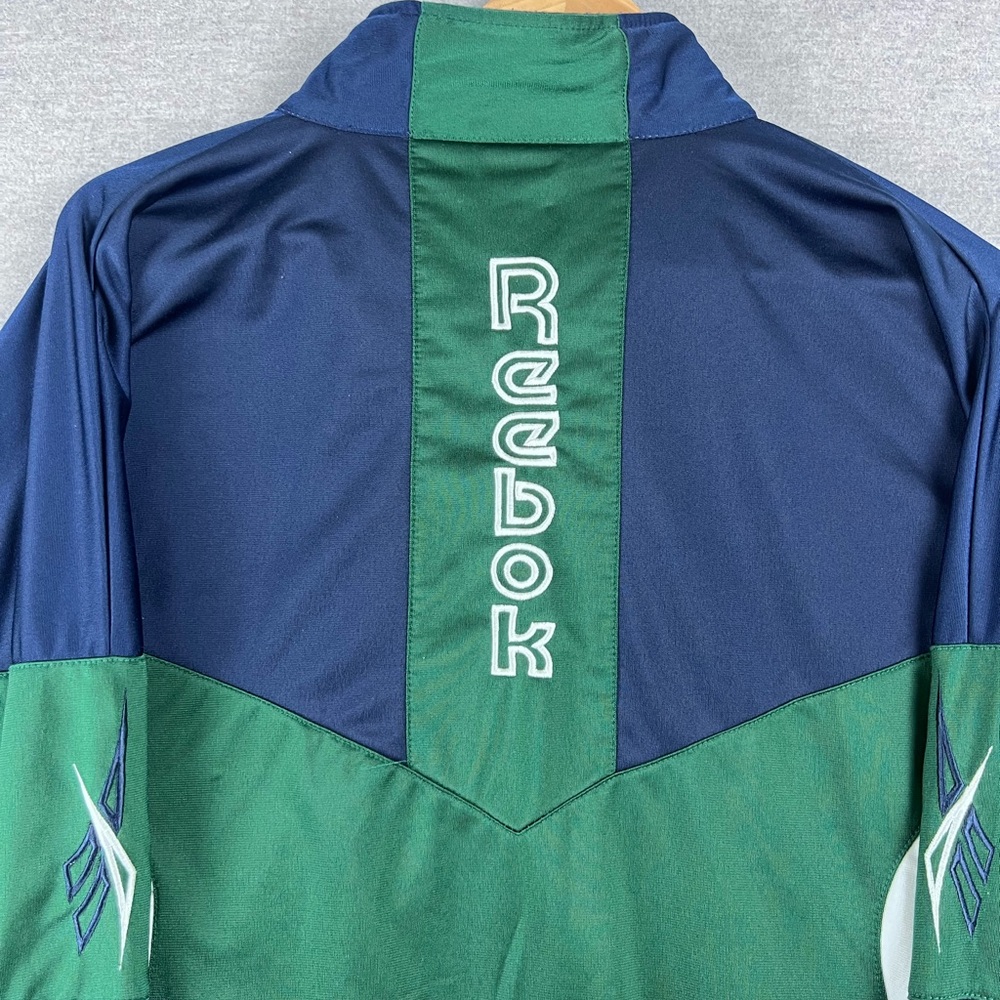 Vintage Reebok Track Jacket Mens Large Colorblock Navy Green White 90s Full Zip
